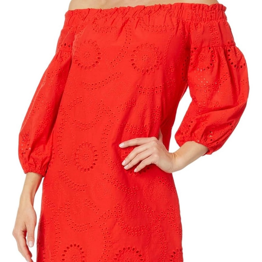 Vince Camuto Red Off-Shoulder Eyelet Dress